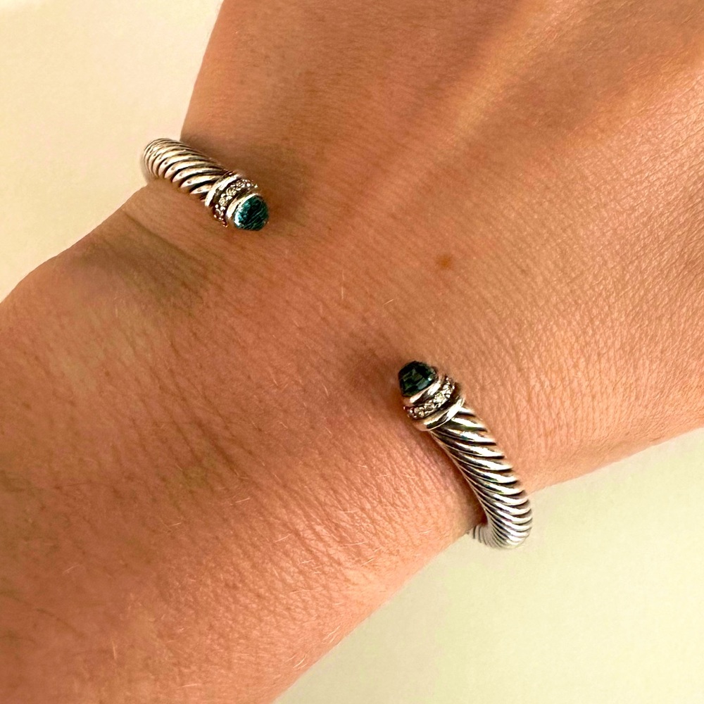 David Yurman Cable Classics Color Bracelet with Blue Topaz and Pavé Diamonds
